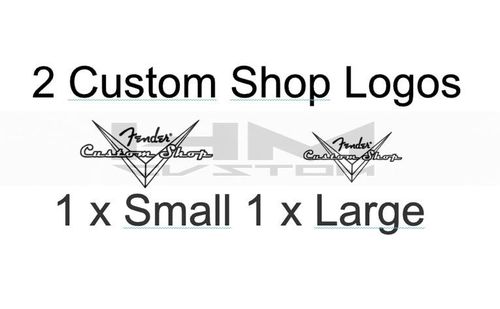 2 x Fender Black Solid Headstock Custom Shop Waterslide Logo Decal ( 1xS 1xL )