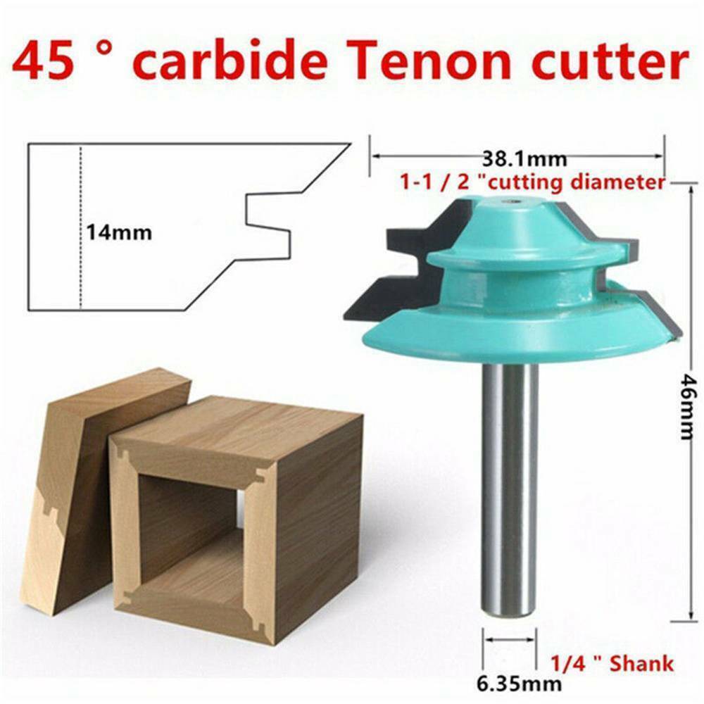 45 Degree 1/4'' Shank 1-1/2'' Lock Miter Router Bit Woodwork Tenon Cutter Tools